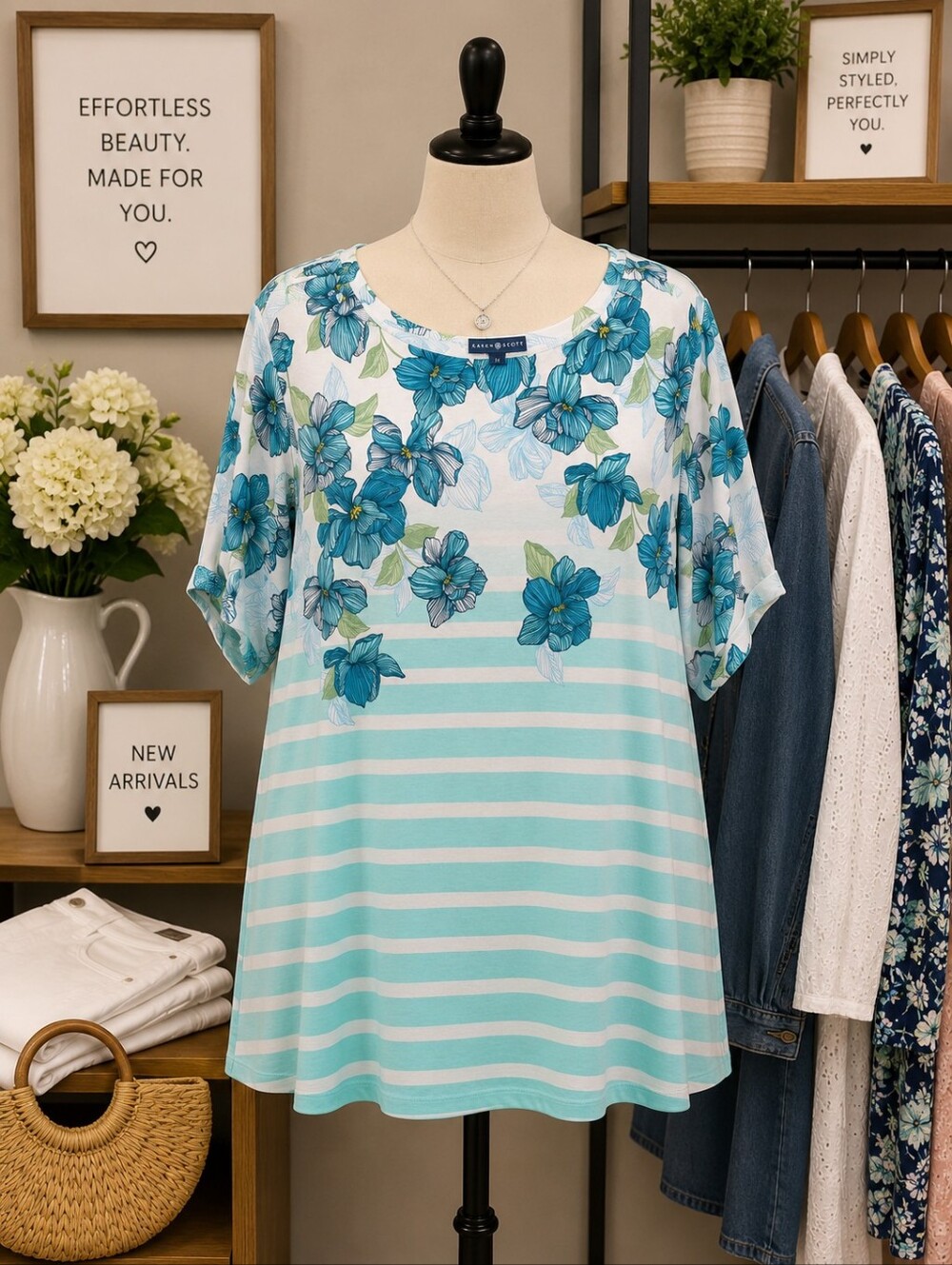 NWT KAREN SCOTT PLUS SIZE 1X TOPβ FLORAL BLOUSE